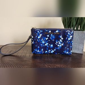 Michael Kors Navy Blue Floral Wristlet nwot